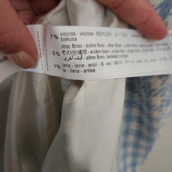 Zara | Double Breasted Houndstooth Blue & White Blazer - Size XL - Picture 12 of 12